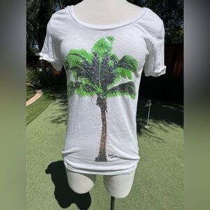 PINK Victoria's Secret White Green Graphic Fitted T-Shirt